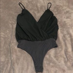 Dark grey thin strapped back bodysuit